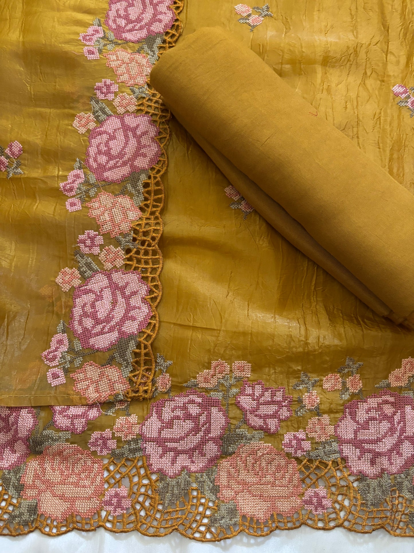 Mustard Yellow Cutwork suit