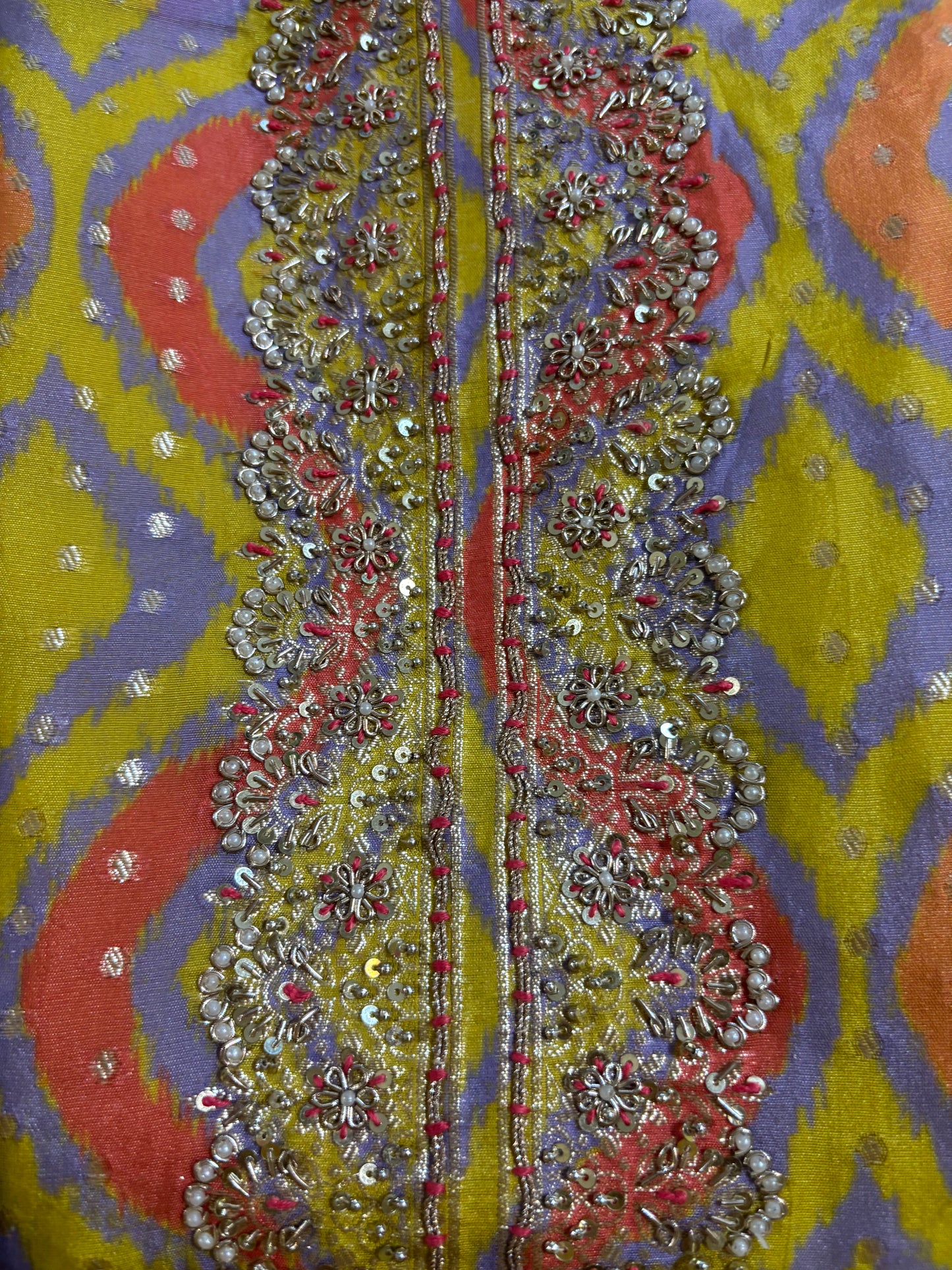 Yellow Banarsi hand embroidered suit