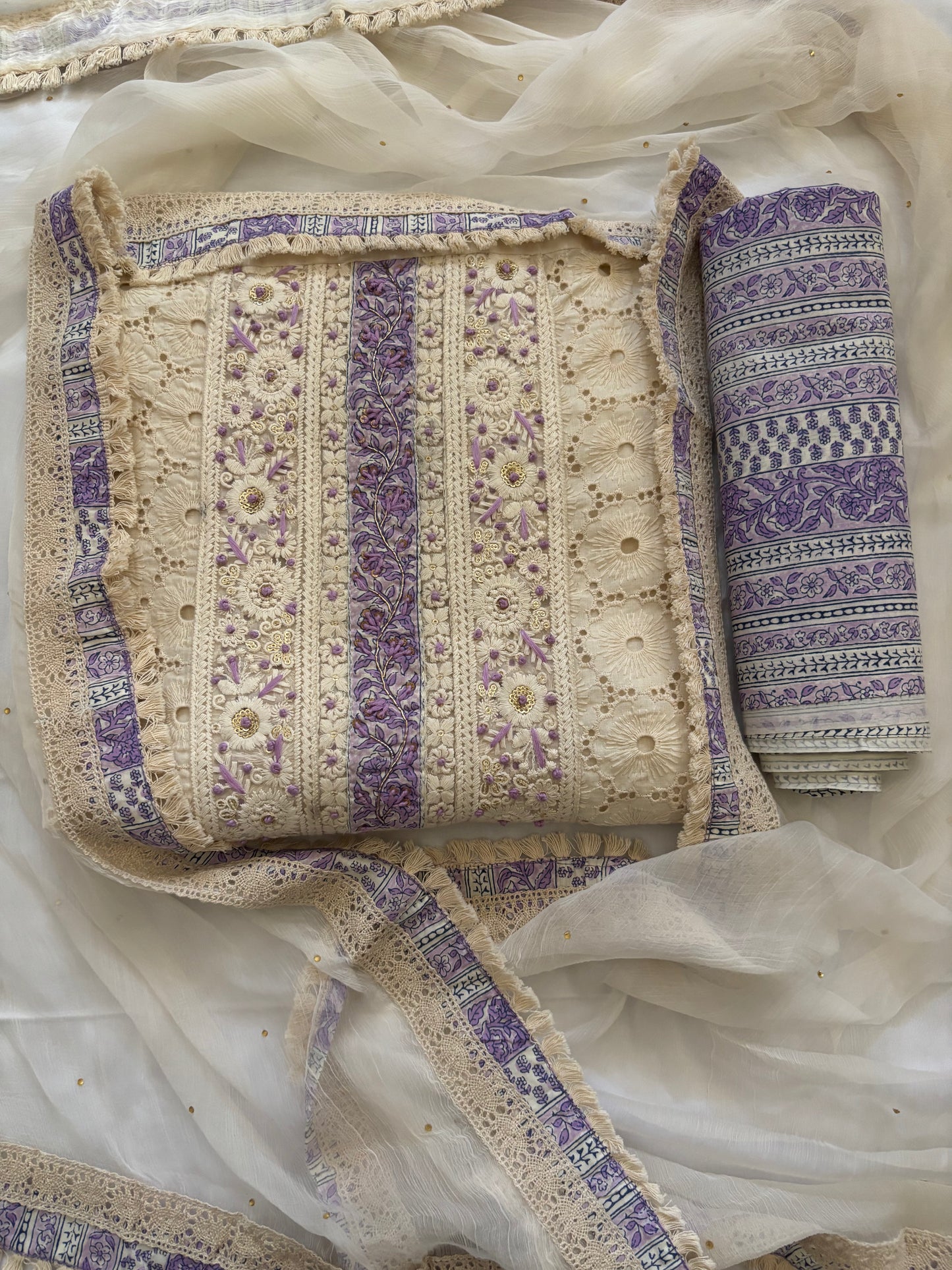 Cream cutwork suit