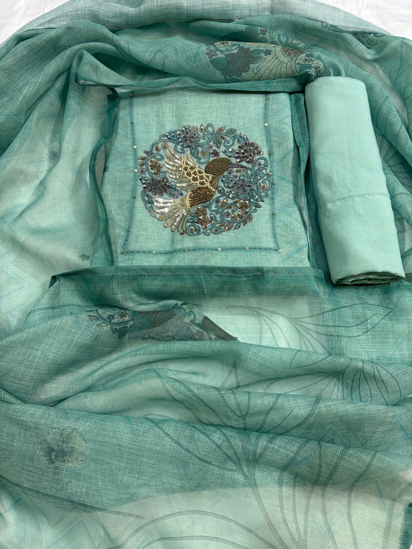 Sea Green Jute Cotton suit