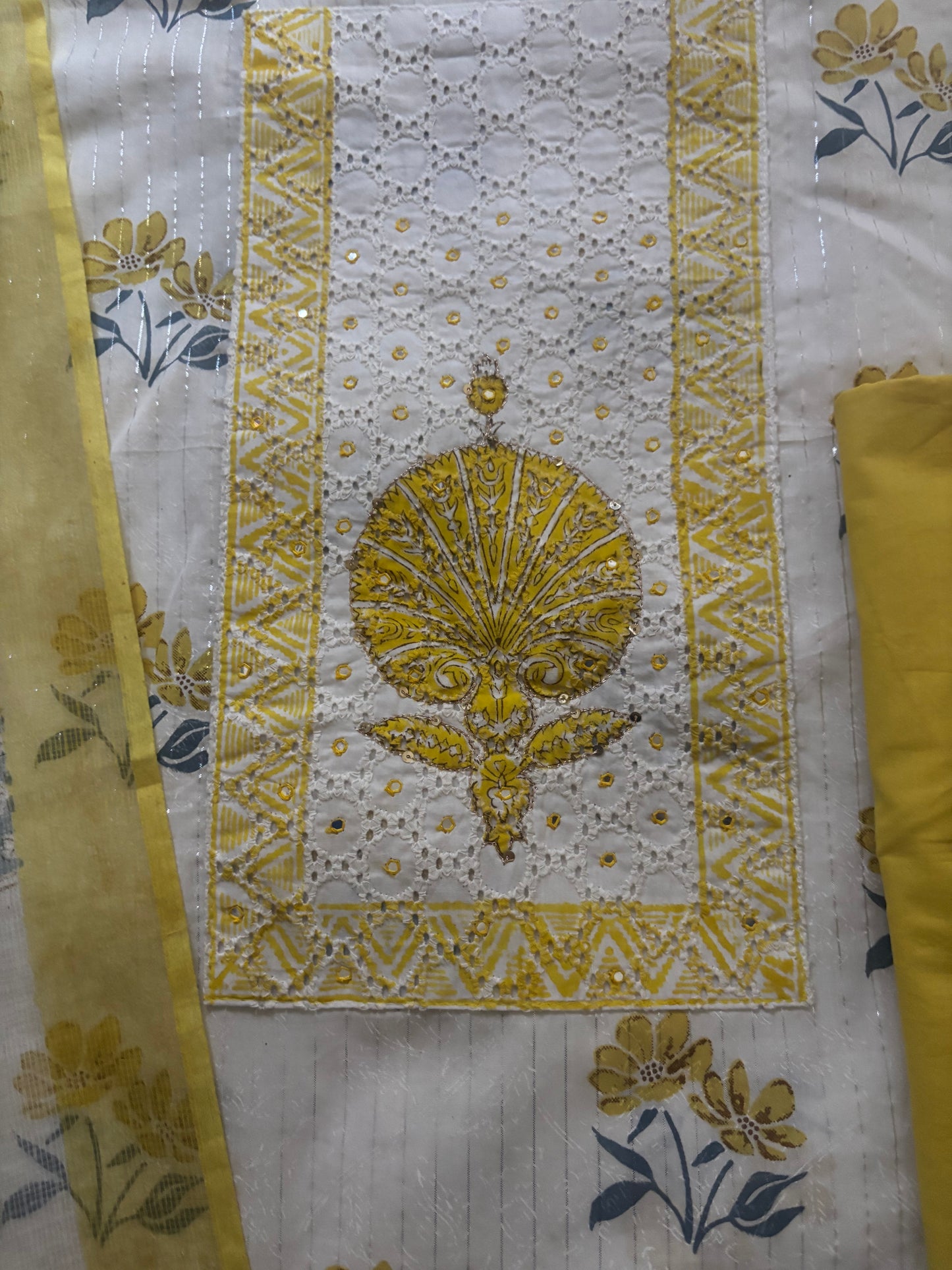 White hand embroidered cotton suit