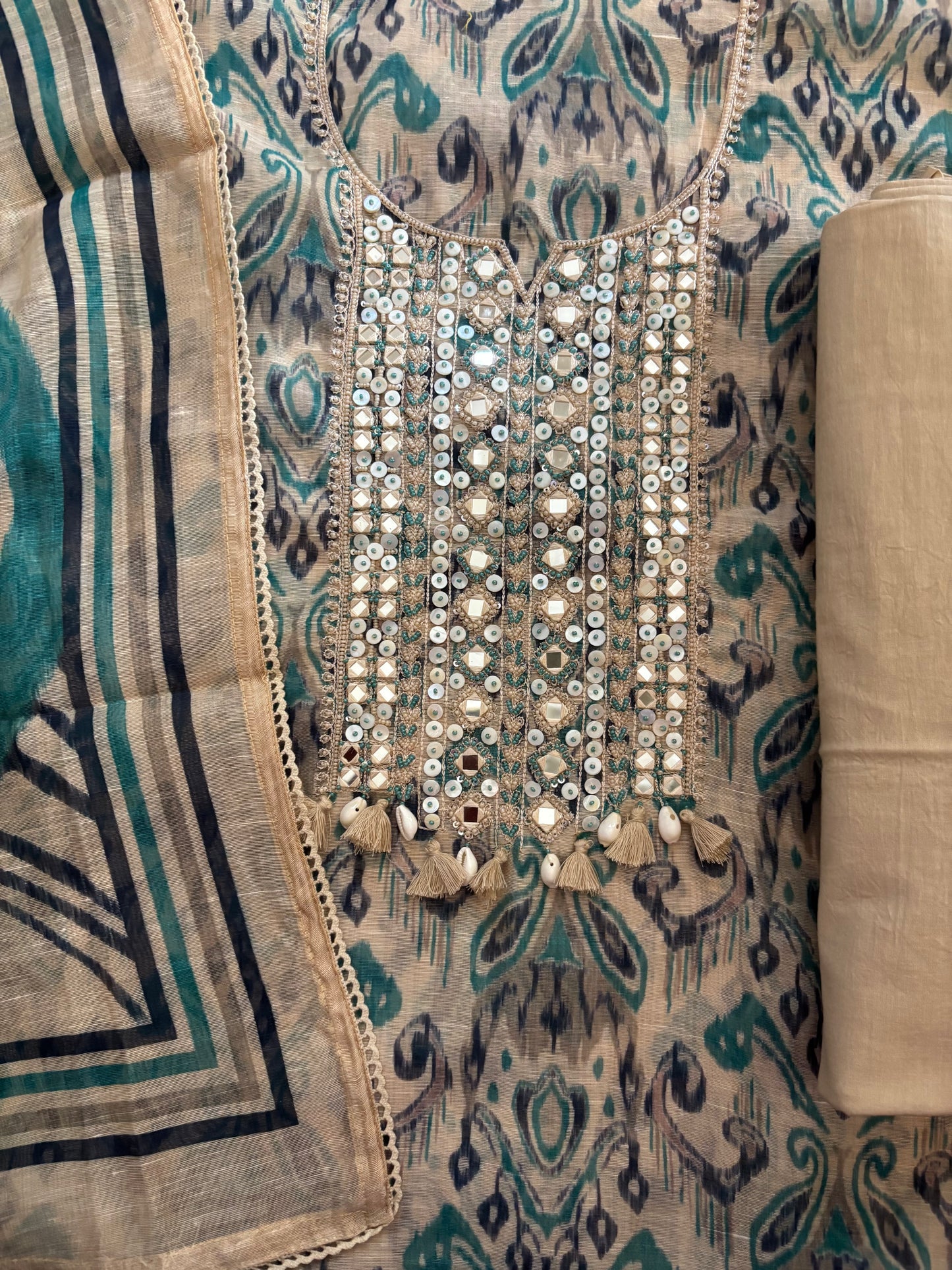 Golden chanderi mirror suit
