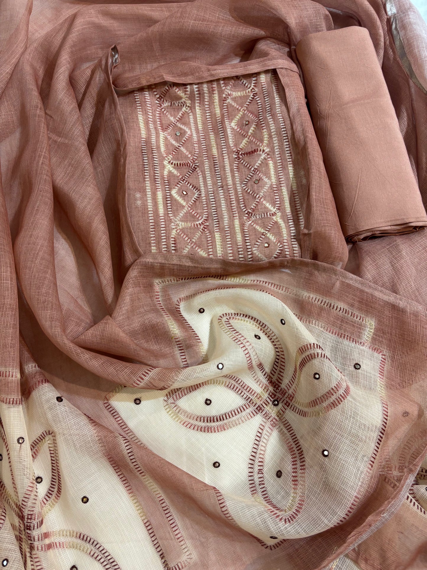 Light Brown hand and mirror work suit