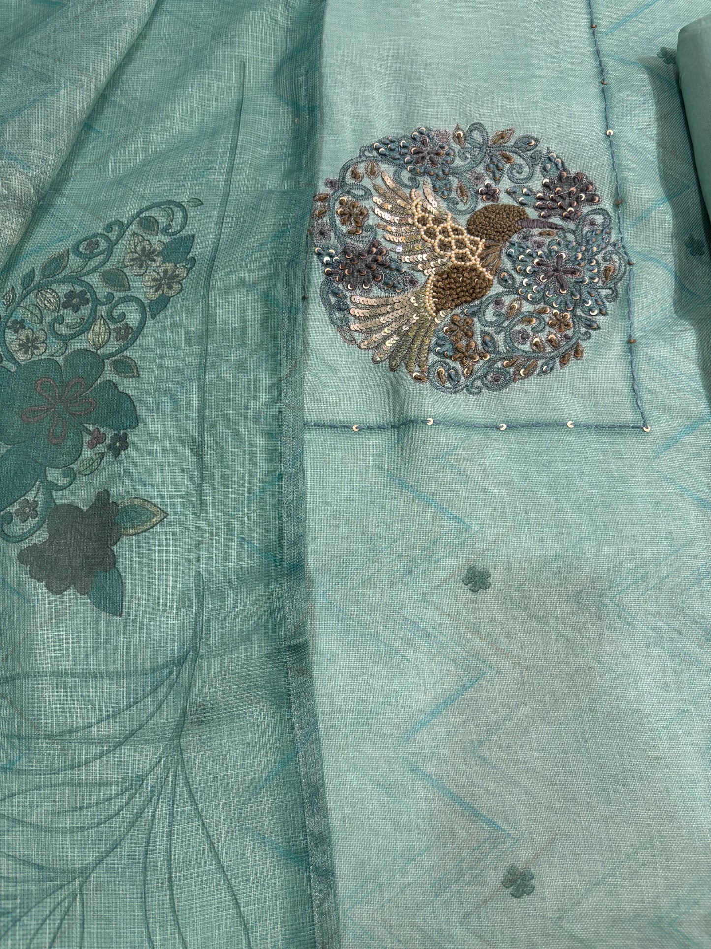 Sea Green Jute Cotton suit