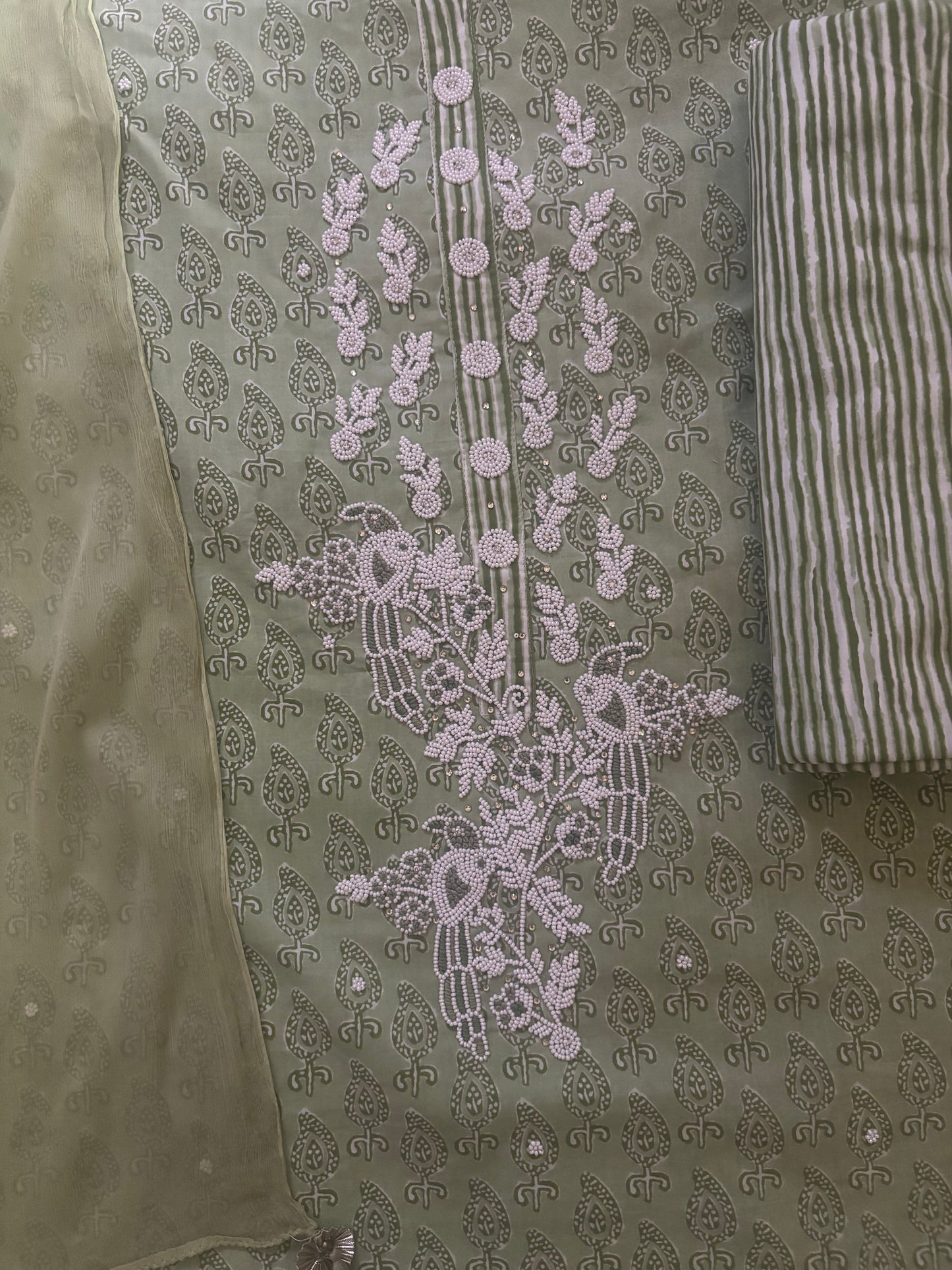 Green handwork cotton suit