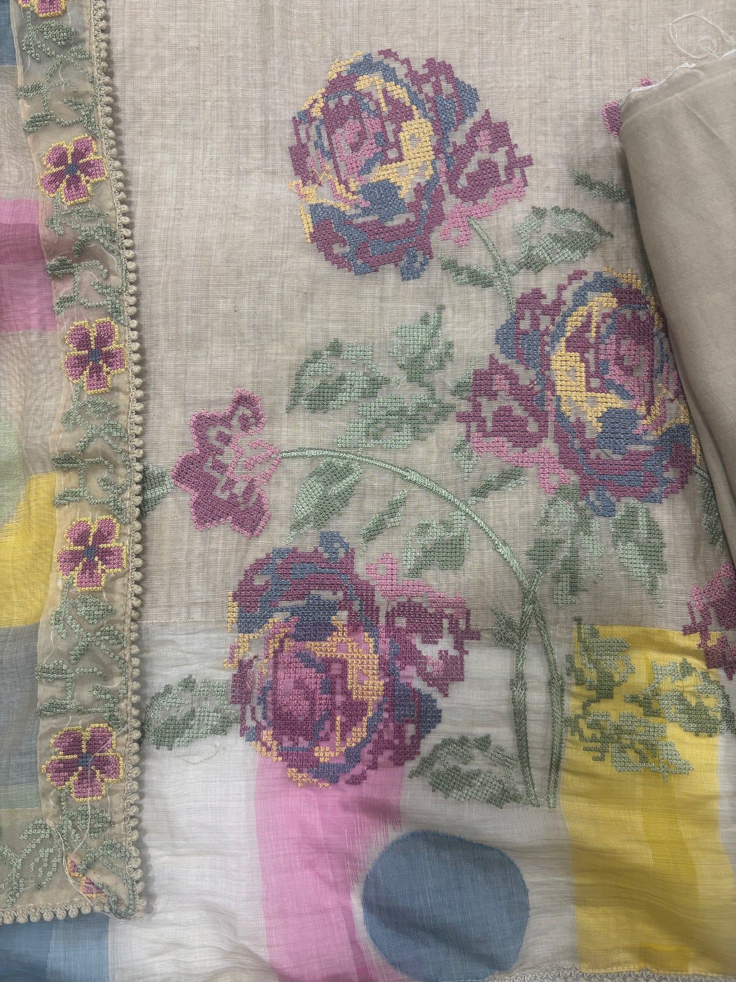 Beige Mul Chanderi Suit