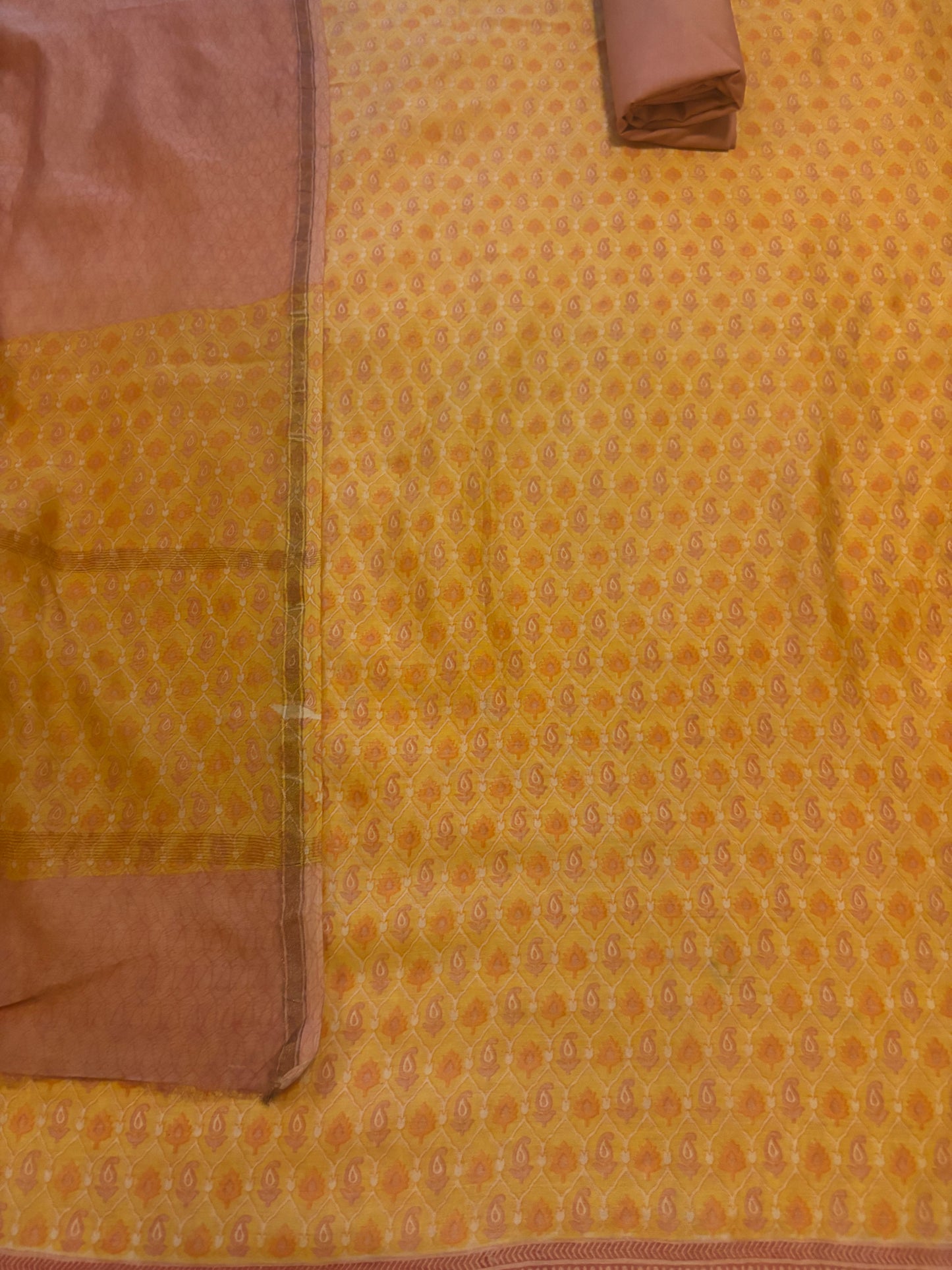 Mango & Peach Pure Chanderi Unstitched Suit