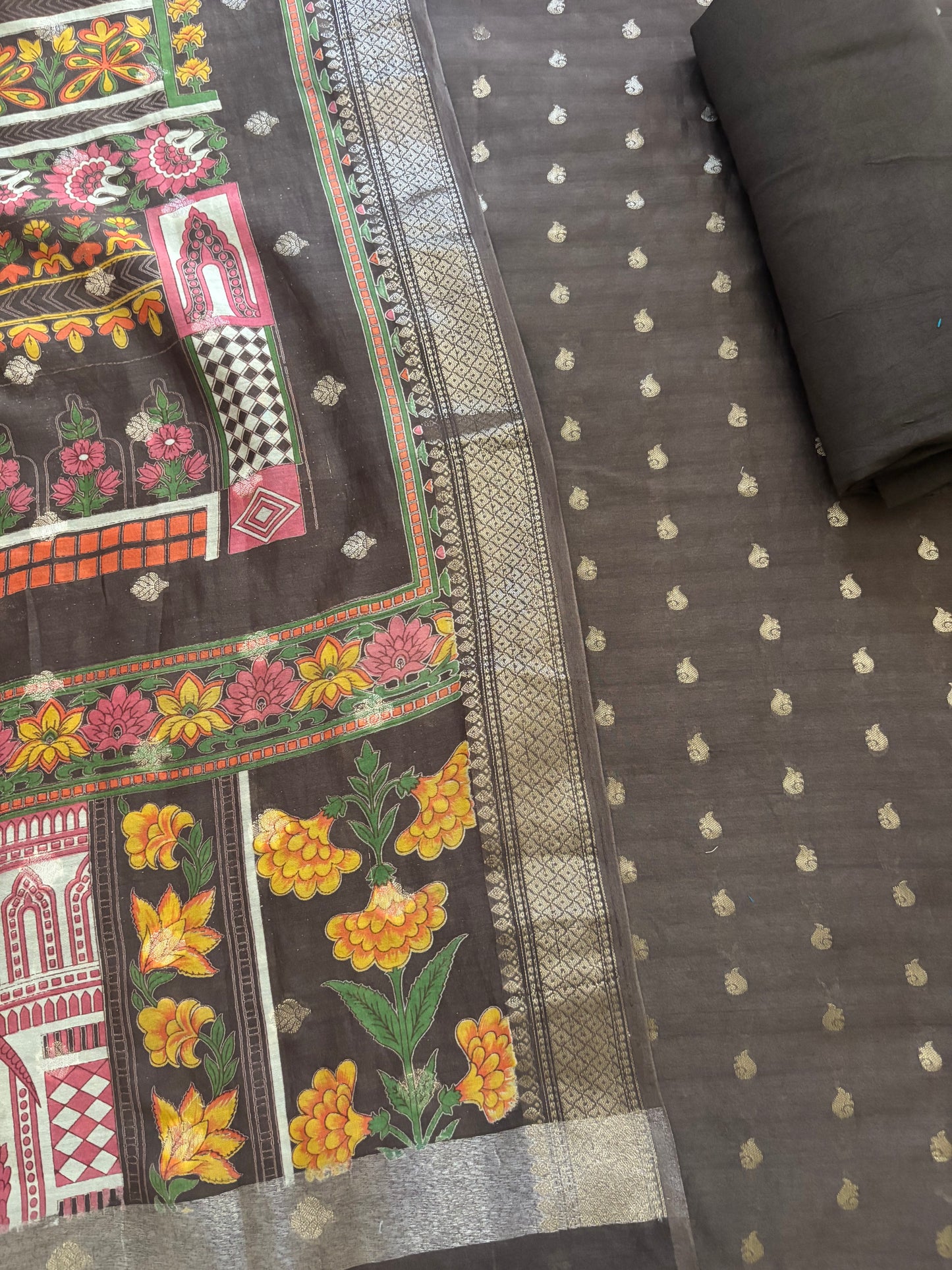 Brown Cotton Silk Suit