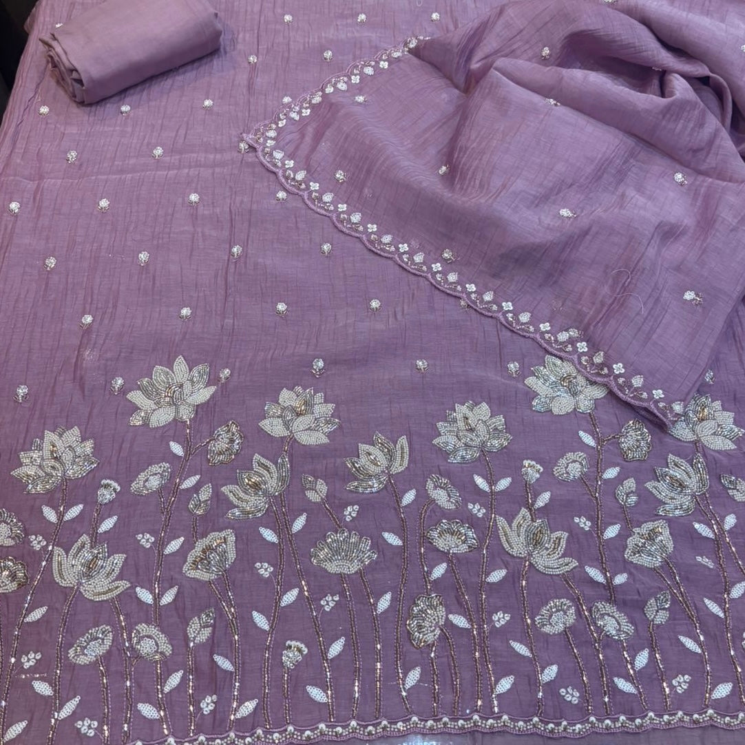 Lavender hand embroidered suit